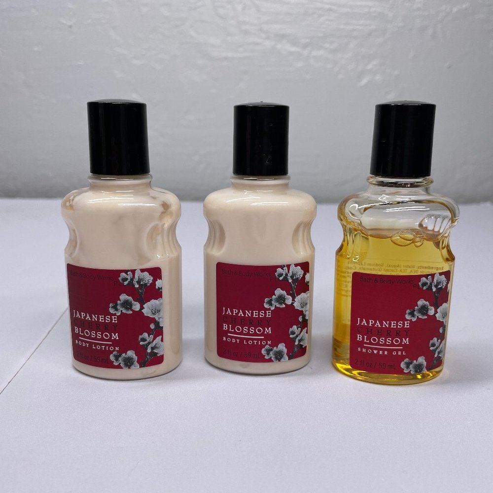Bath & Body Works Japanese Cherry Blossom Shower Gel Body Lotion Travel Mini Set
